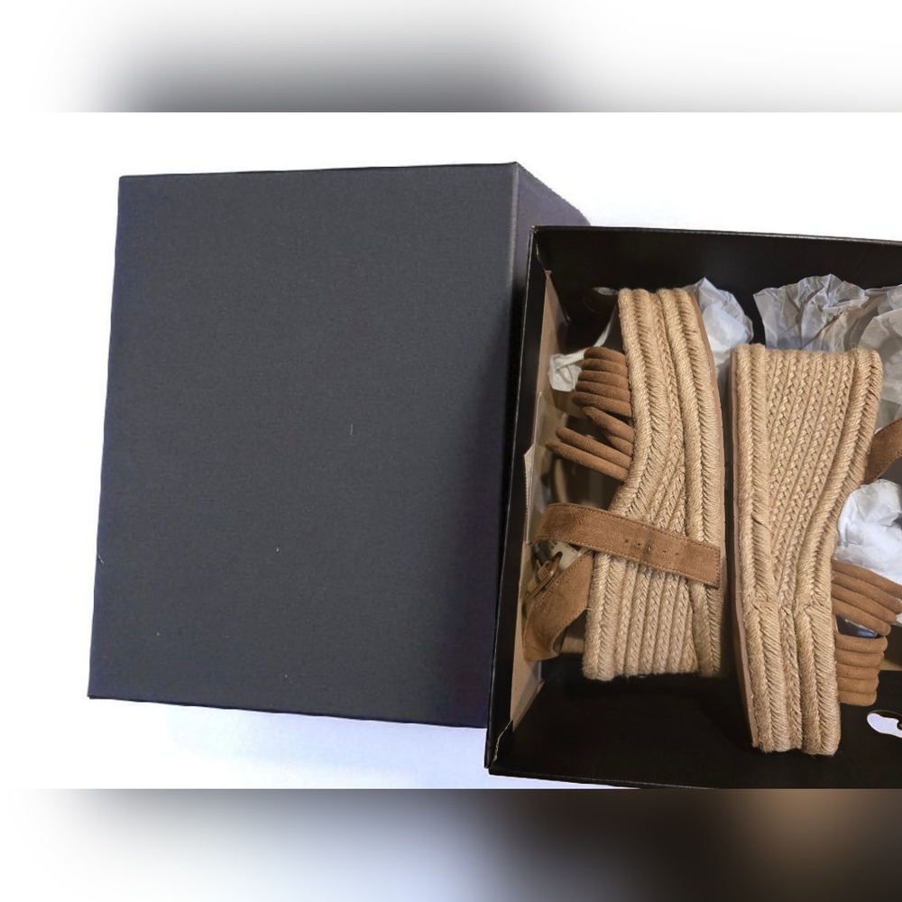 Kenneth Cole Shelby Cognac Micro Espadrille Sandals New In Box Size 6.5